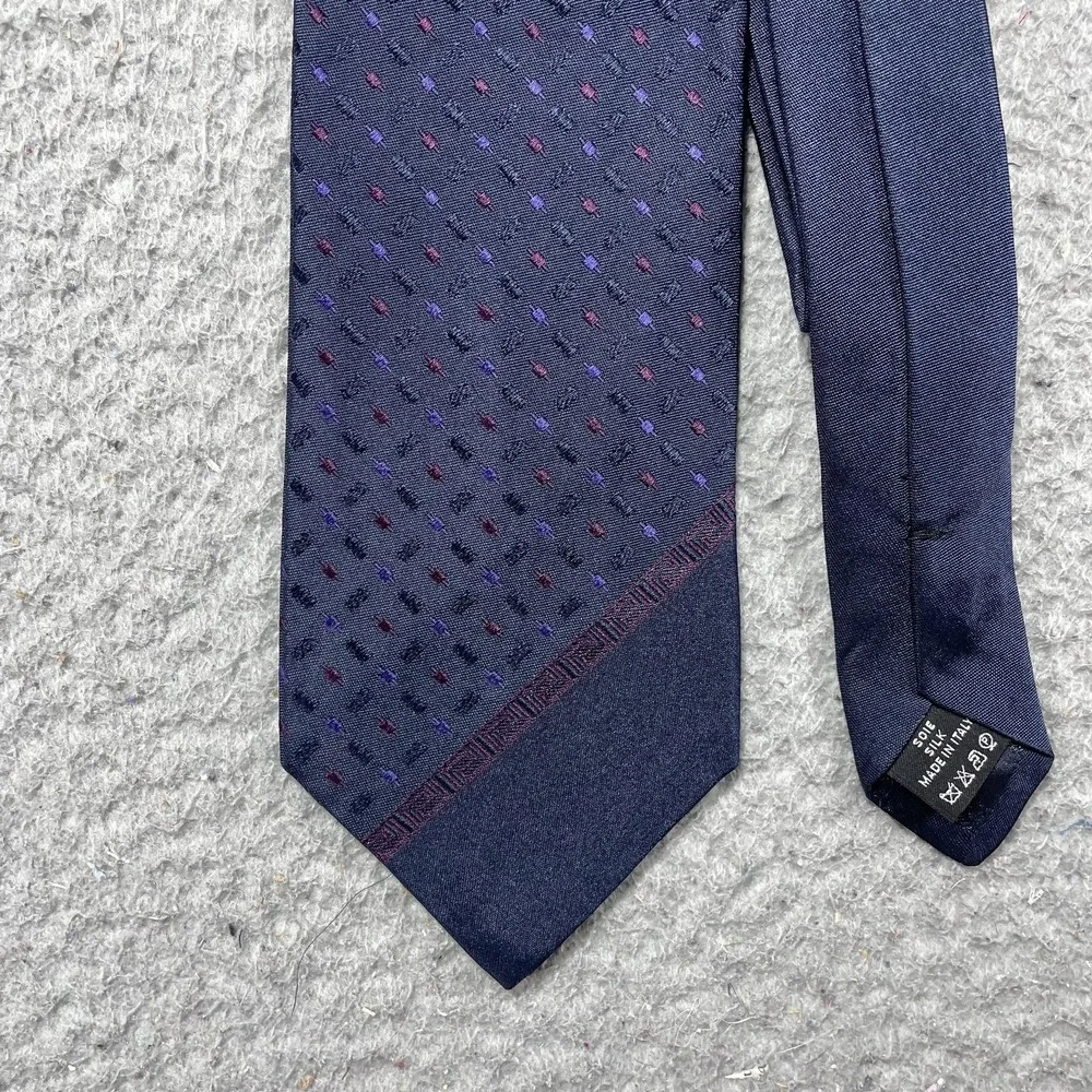 Versace Tie Mens One Size Blue Geometric Classic‎ Width Pointed Silk Necktie